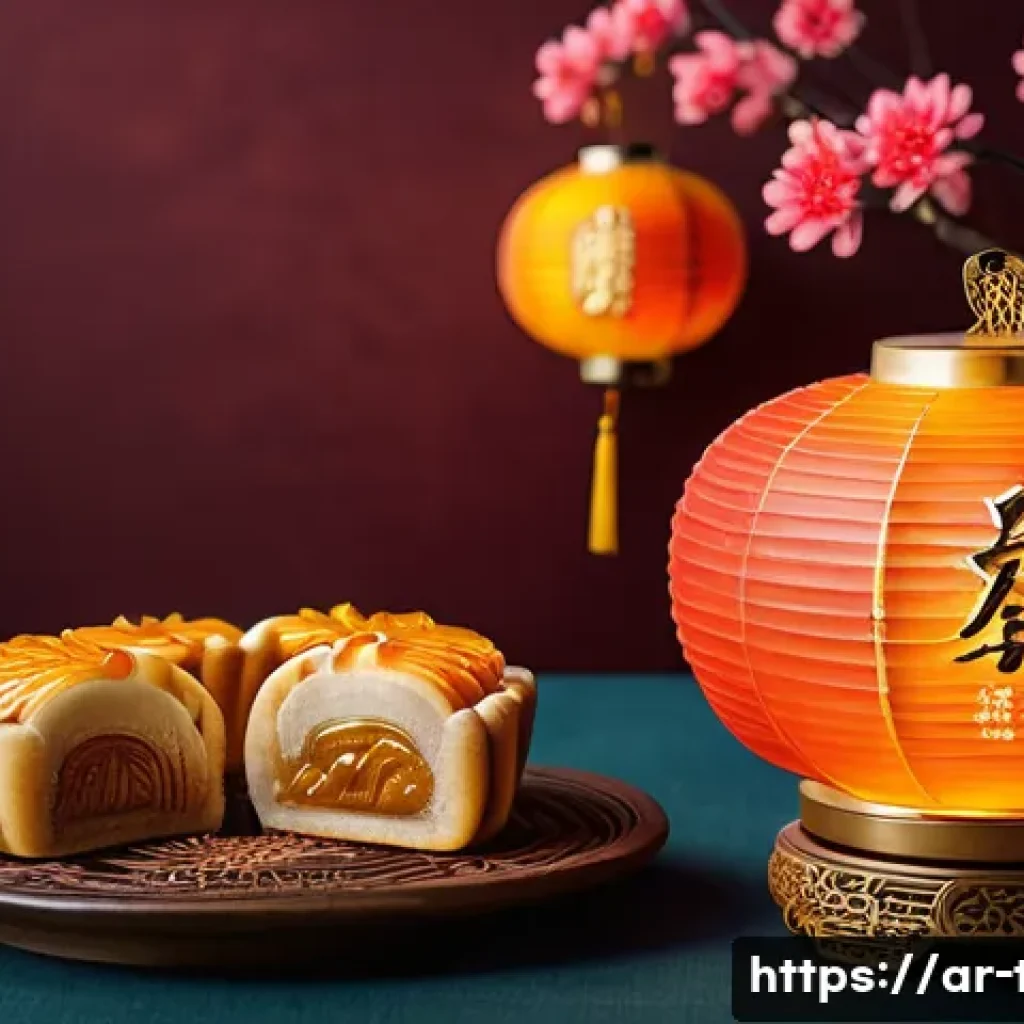 중국 다과 종류 - A traditional Chinese Mid-Autumn Festival scene featuring a beautifully arranged table with mooncake...