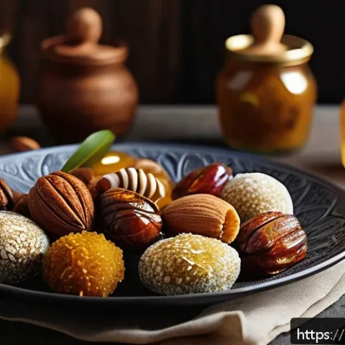 다과와 라이프스타일 - A vibrant and inviting Middle Eastern kitchen scene showcasing a variety of healthy light desserts m...