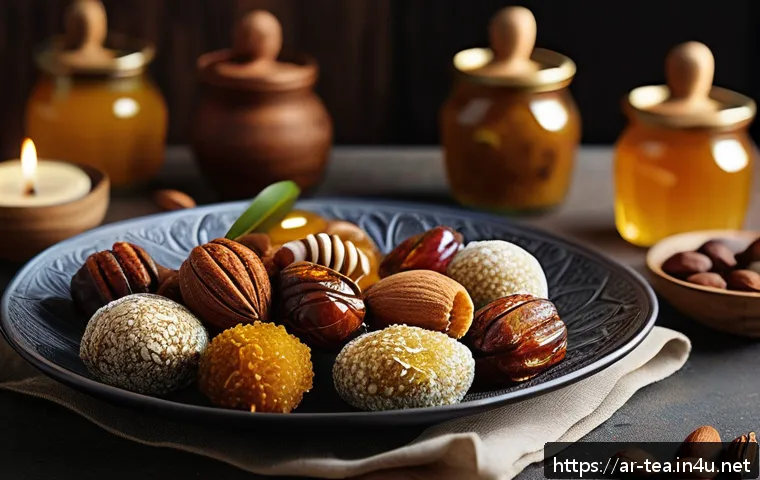 다과와 라이프스타일 - A vibrant and inviting Middle Eastern kitchen scene showcasing a variety of healthy light desserts m...
