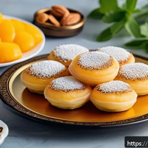 다과와 쿠키 종류 - An elegant Arabic dessert table setting featuring a variety of traditional sweets like kunafa, qatay...